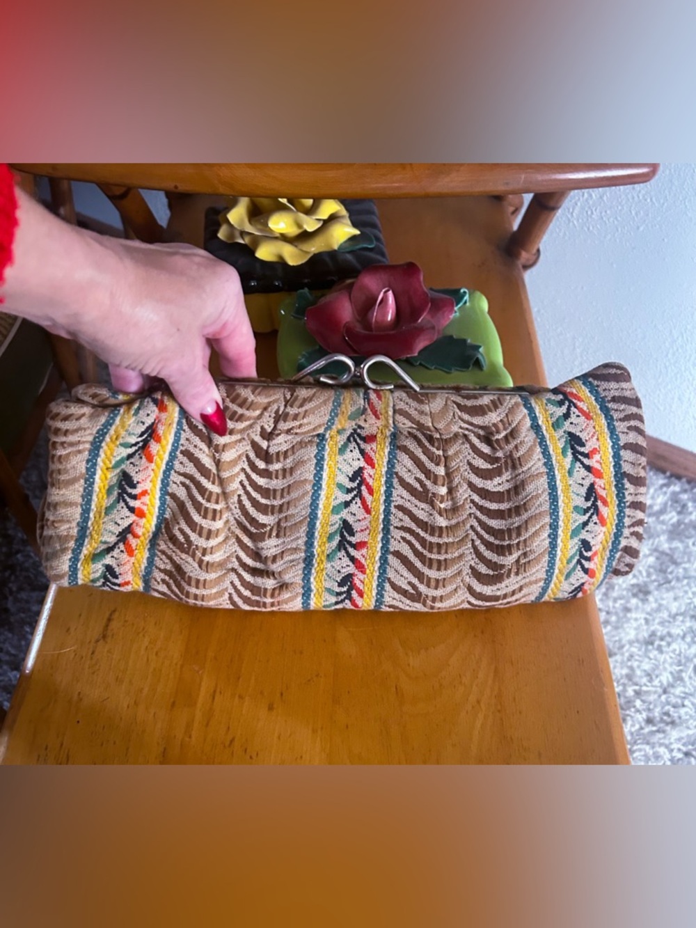 Vintage 1940s Purse | Clutch | Fabric | Multicolor  | 40s